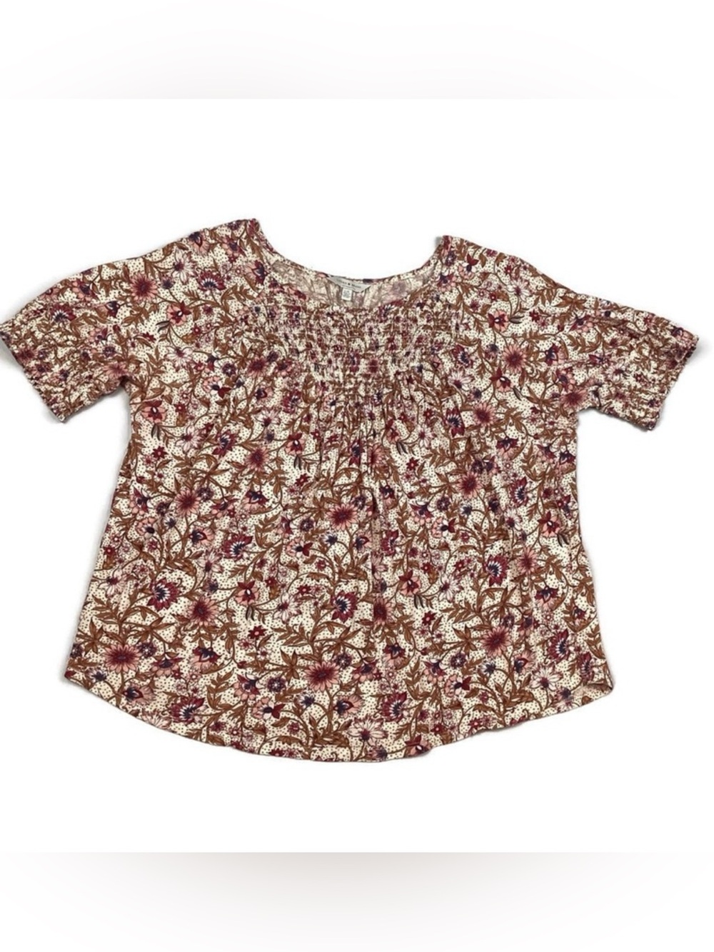 Lucky Brand Short Sleeve Stretchy Floral Blouse Top